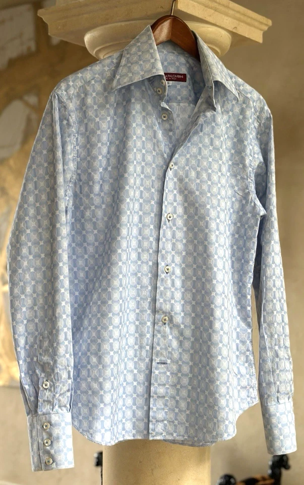 Camisa de Vestir Andrea Palombini Azul Algodón Cuello Extendido Abotonada, PEQUEÑA - Como Nueva Foto 3 de 4