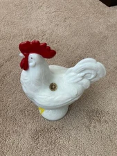 Vintage Westmoreland Milk Glass Standing Rooster Two Piece Covered Candy Dish