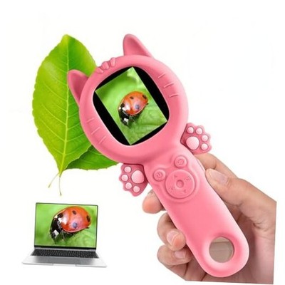 Kids Microscope   500X Digital Pocket Handheld Microscope with Dual cats Pink