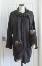 Dolce&Gabbana Alpaca Wool Sweater Coatigan or Dress w/Fox Tail Fur Scarf 46 M L