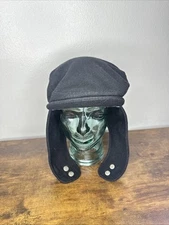 KANGOL Wool Bugatti England Design Flat Cap Ear Flaps TRAPPER VINTAGE Black