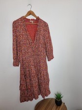FATFACE Size 16 Red Gradient Floral Jersey Dress Knee Length Rara Boho Gypsy