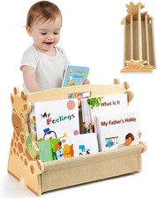 Toddler Bookshelf Double-Sided W/ 4 Tier Deep Sleeves Kids Wooden Montessori