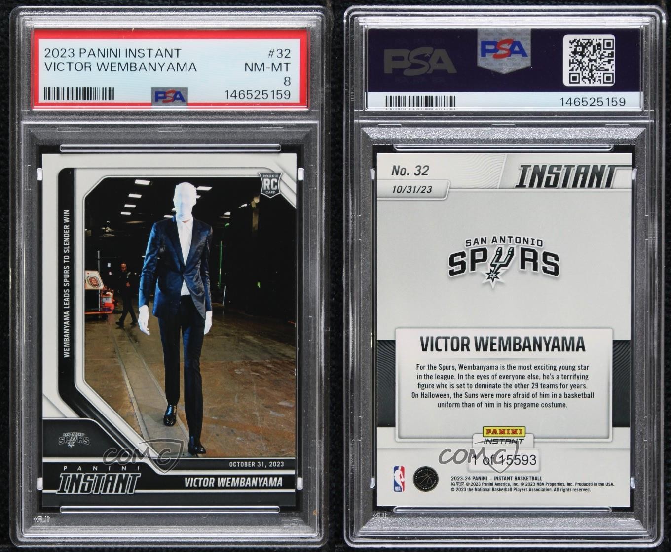 2023-24 Panini Instant /15593 Victor Wembanyama #32 PSA 8 Rookie RC view 3