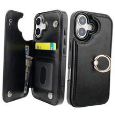 ONETOP for iPhone 17 Wallet Case with Card Holder, 360  Rotation Ring Black