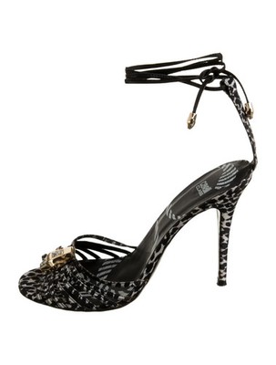 CAVALLI CLASS Black Leather Gold-Tone Hardware Sandals Size 11 IT 41 Good Cond.