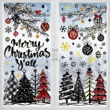 136 PCS Christmas Window Clings Stickers Winter Snowflakes Merry Christmas Tree