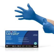 Medium Pack of 50 Blue Latex Gloves Heavy Duty Extended Cuff Microflex SG 375