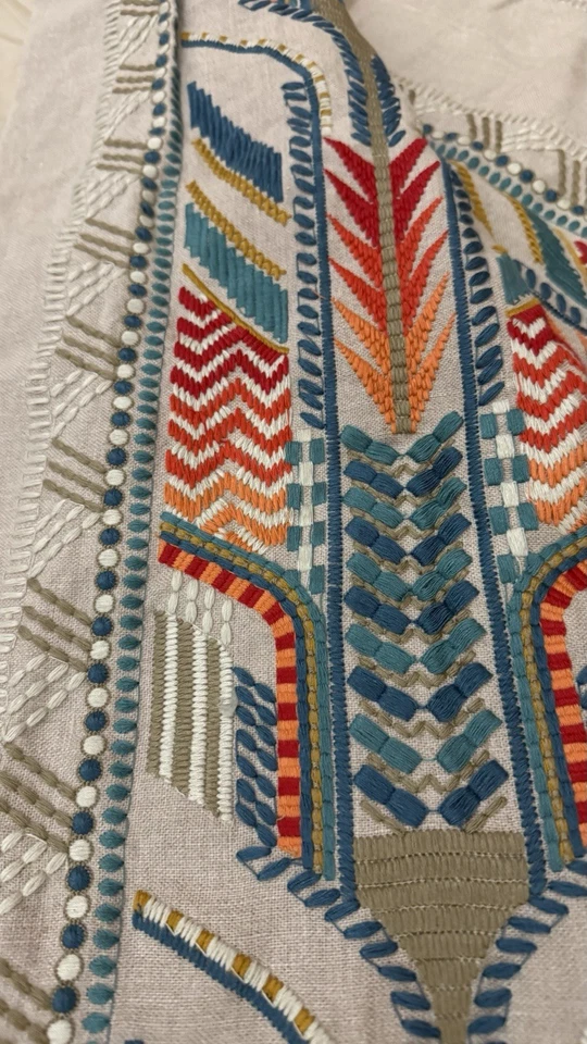 Handmade Blackout 2CurtainPanels Heavy Linen W/ Trebizon Embroidery 24” x 120” - Image 3 of 4