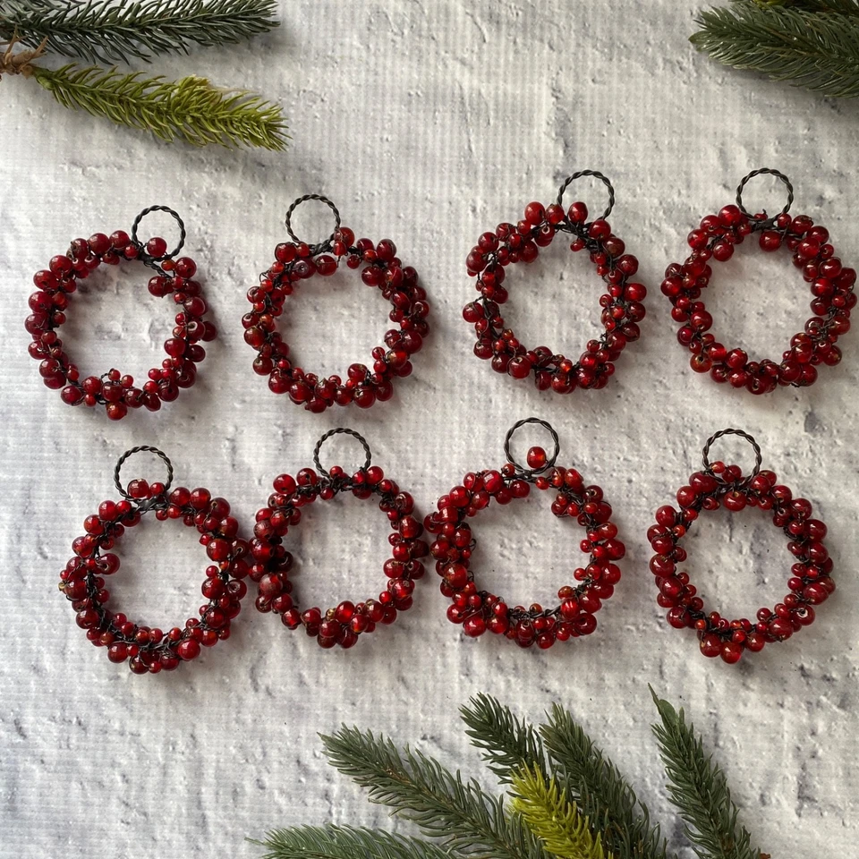 8 adornos de granero de cerámica cuentas de vidrio rojo pimienta adornos de Navidad vacaciones Foto 2 de 4