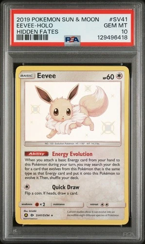 Eevee PSA 10 English Pokemon Card SV41 Hidden Fates 2019 Sun & Moon