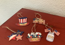 4TH OF JULY 250th Anniversary Ornaments Lot of 5 Wooden Red White Blue NEW 