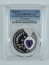 2022-W Purple Heart Commemorative Dollar Colorized PR69 DCAM PCGS