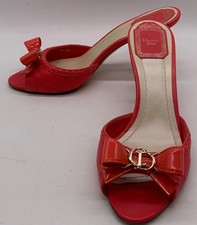 Christian Dior Pink Leather Quilted Open Toe Logo Hardware Mule Heels sz 37