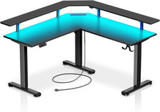 Standing Desk L Shaped with LED Light and Power Outlet, Electric Height Adjustab