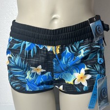 Wave Life Women’s S Swim Shorts Side Drawstring NWT Floral Print Swimsuit Blue