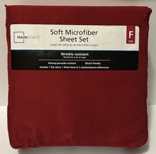 Mainstays 4 Piece Full Size Sheet Set Solid Red Soft Microfiber New