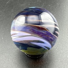 Contemporary Handmade Art Glass Marble 1.05" Blue Pink Purple Swirls of Color