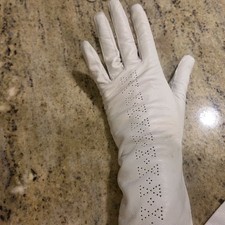 Vintage Womens Size M/L 7.5 Cream Leather 11" Long Formal Gloves Bow Tie...