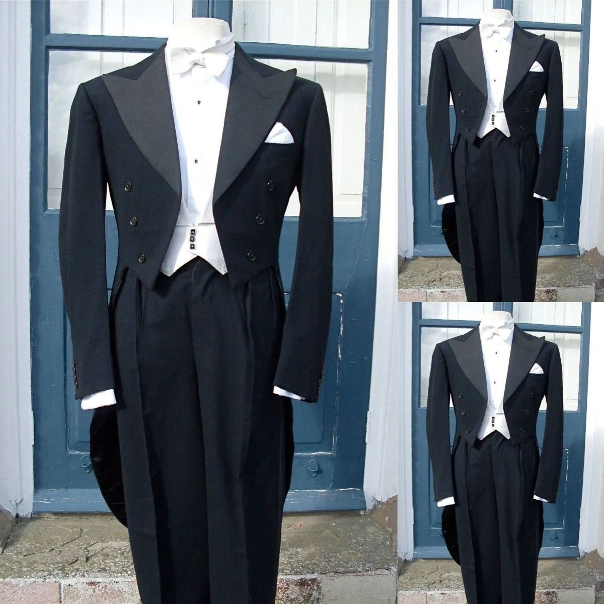 Black Tailcoat for Men Dinner Party Blazer Peak Lapel Coat Formal Evening Jacket