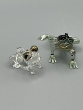 Set of 2 Miniature Glass Frogs Toad Big Eyed Gold Accent Figurine Tree Frog
