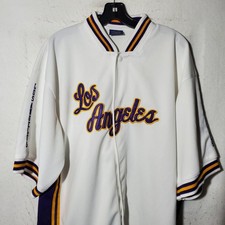 Los Angeles Lakers Warm up Mens XL White NBA Basketball Script Purple Trim