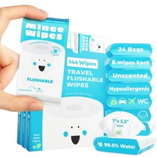 Impossibly Compact Travel Flushable Wipes - 99.5 Water and Aloe - Safe for Sens