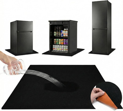 Non-Slip Mini Fridge Mat 19.7'' x 19.7'' - Leak-Proof Floor Protector, Black