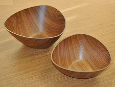 Microwave and Freezer-Safe 2 Piece Triangular Bowl Set Beech or Mahogany Design