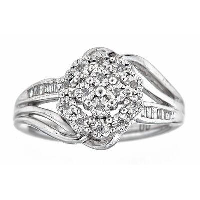 1/6 cttw runder und Baguette weißer Sterlingsilber Ring für Frauen, Geschenkbox
