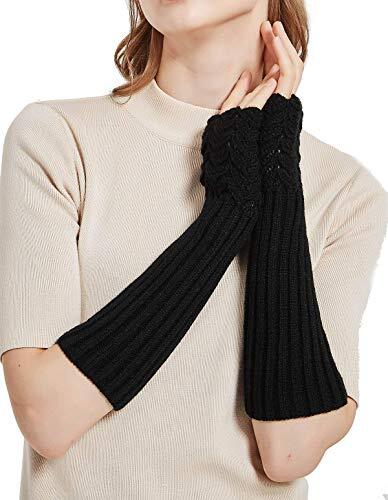 Guantes guantes mitones negros de punto largo con diseño a escala de invierno cálido para mujer - Imagen 4 de 5