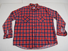 Vintage Plaid Flannel Shirt American Edition Size XL 70s 80s Red Blue Made USA