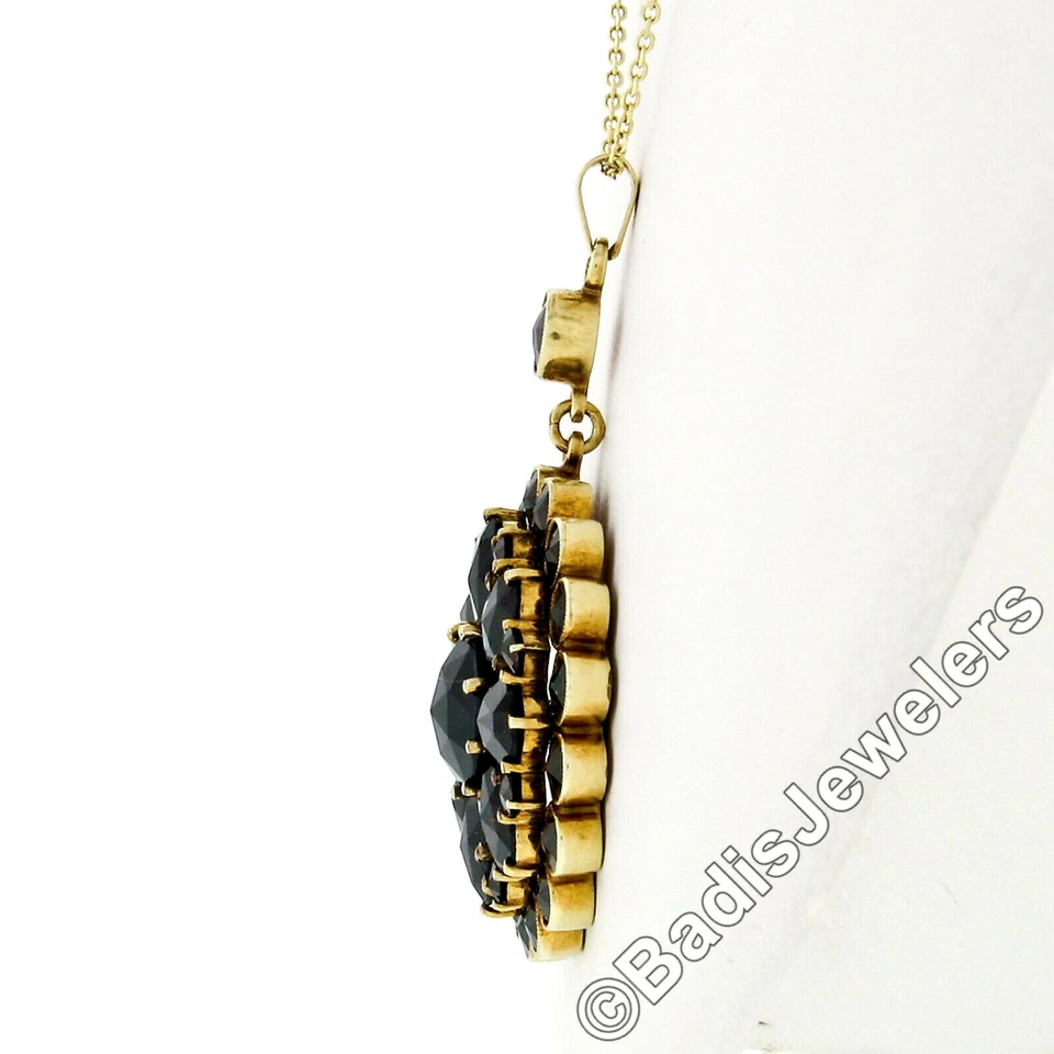 Antiguo Collar Colgante Flor Milgrain Granate Rojo Corte Rosa Oro 10k Victoriano Foto 4 de 4