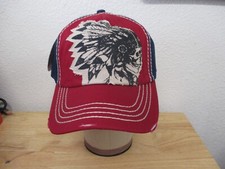 Native American Skull Head Feathers Warrior Distressed Adjustable Hat Cap NEW