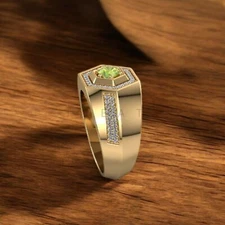 Peridot Round Cut With 925 Sterling Silver Gold Plated Ring For Men's #A177