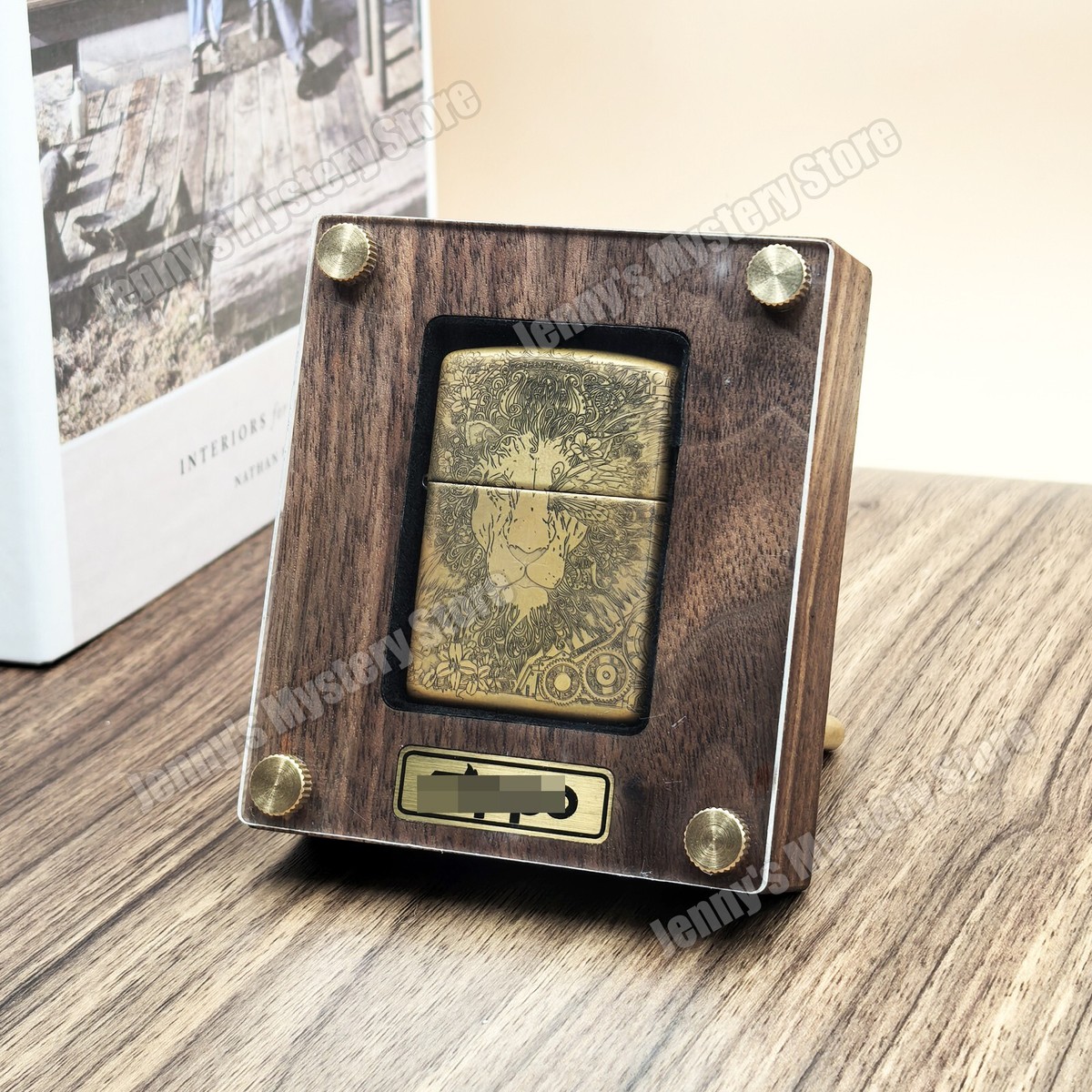 Black Walnut Wood Lighter Collection Display Case Storage Box for