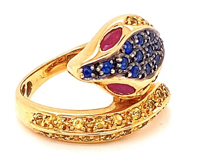 Nachlass 14kt Gold Schlange Rubin Augen & Saphir High End Ring Gr. 6,9G