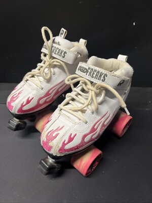 Sure Grip Rock Speed Freaks Roller Skates White Embroidered Pink Flames Size 5