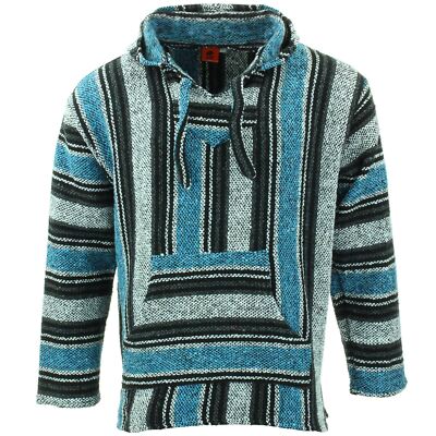 Recycled Mexikanisch Baja Jerga Kapuzenpulli Drogen Teppich Blau Grau