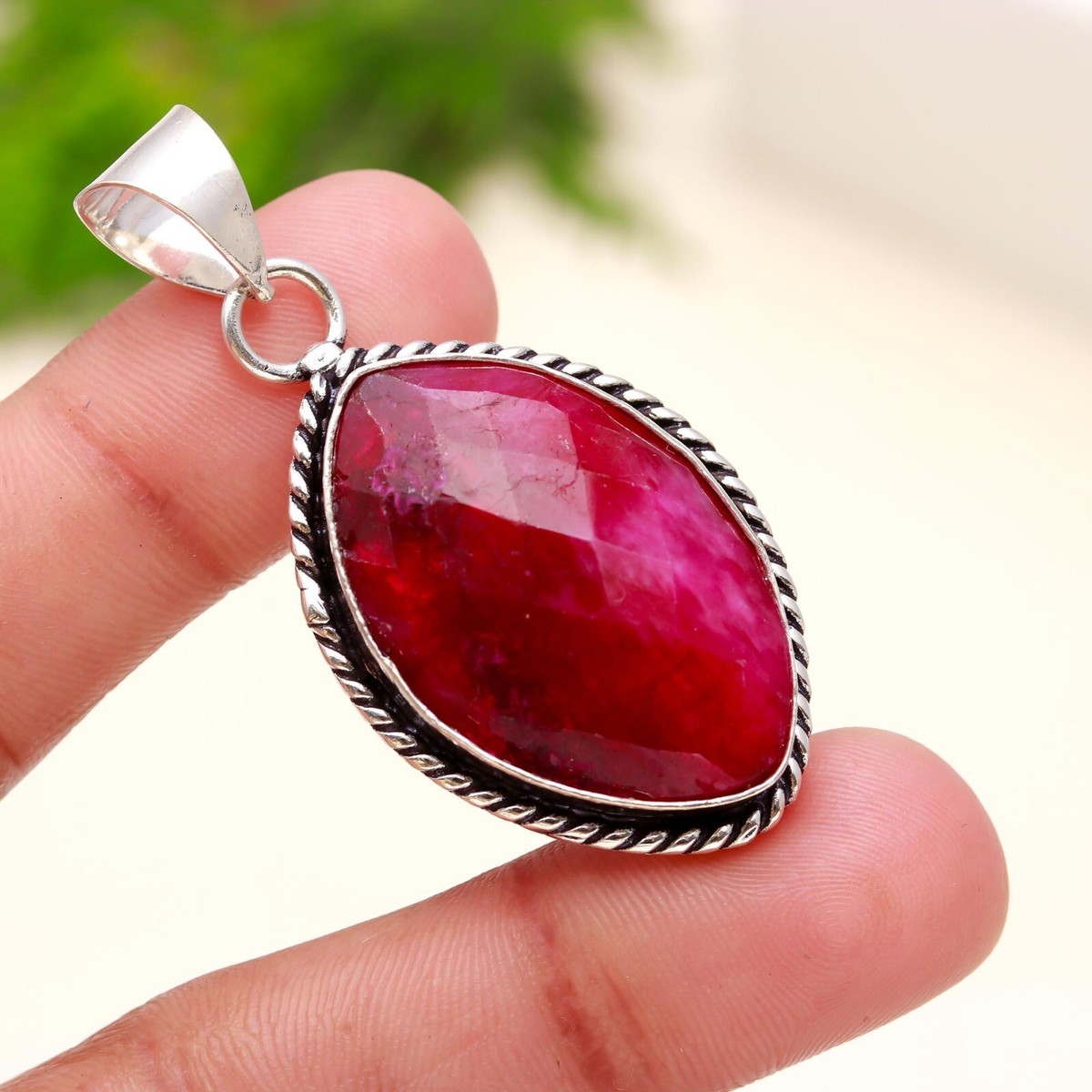 Kashmir Ruby Lab Created Gemstone handmade 925 Sterling