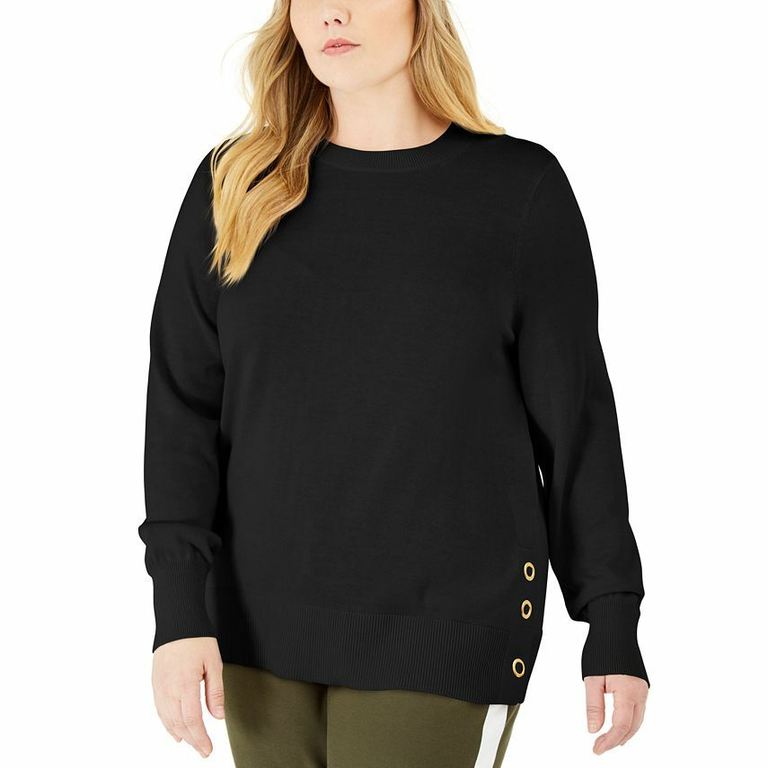 Michael Kors Womens Black Side Snap Long Sleeve Pullover Knit Sweater Plus  0X