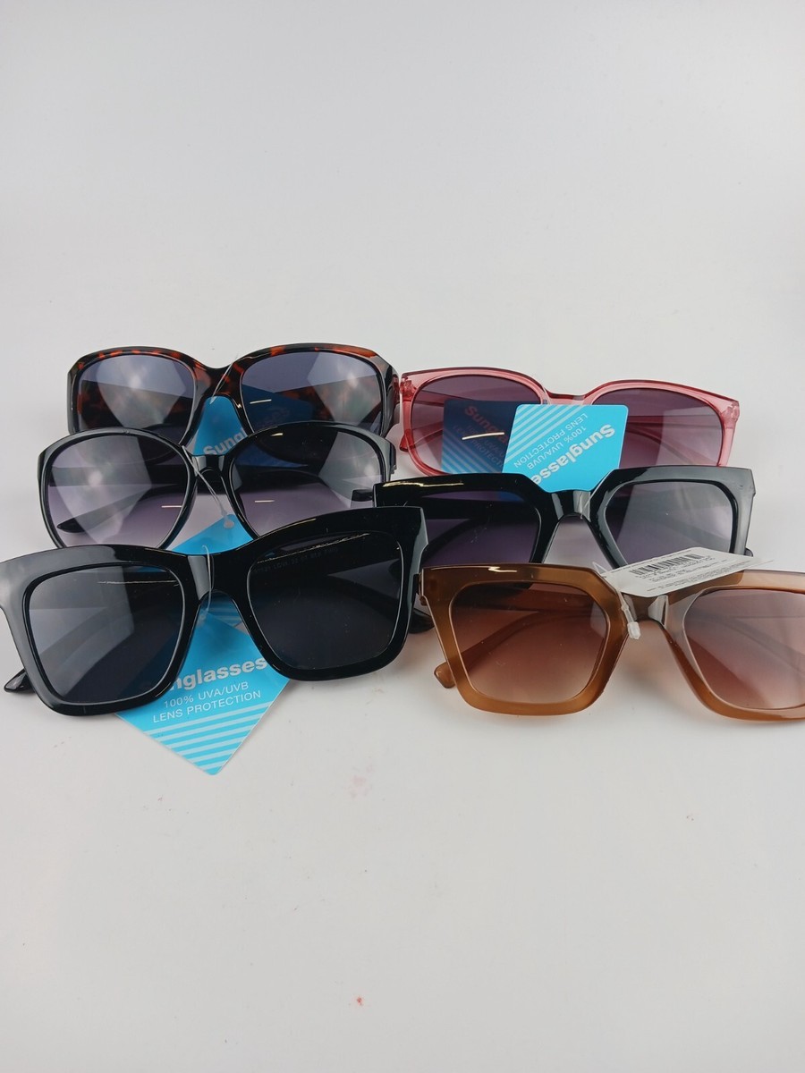 6 PACK FGX SUNGLASSES MIXED LOT TAN, PINK, ANIMAL PRINT & 3 BLACK