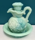 Avon Moonwind Milk Slag Glass Jadeite Pitcher & Basin Victorian EMPTY 1970s VTG