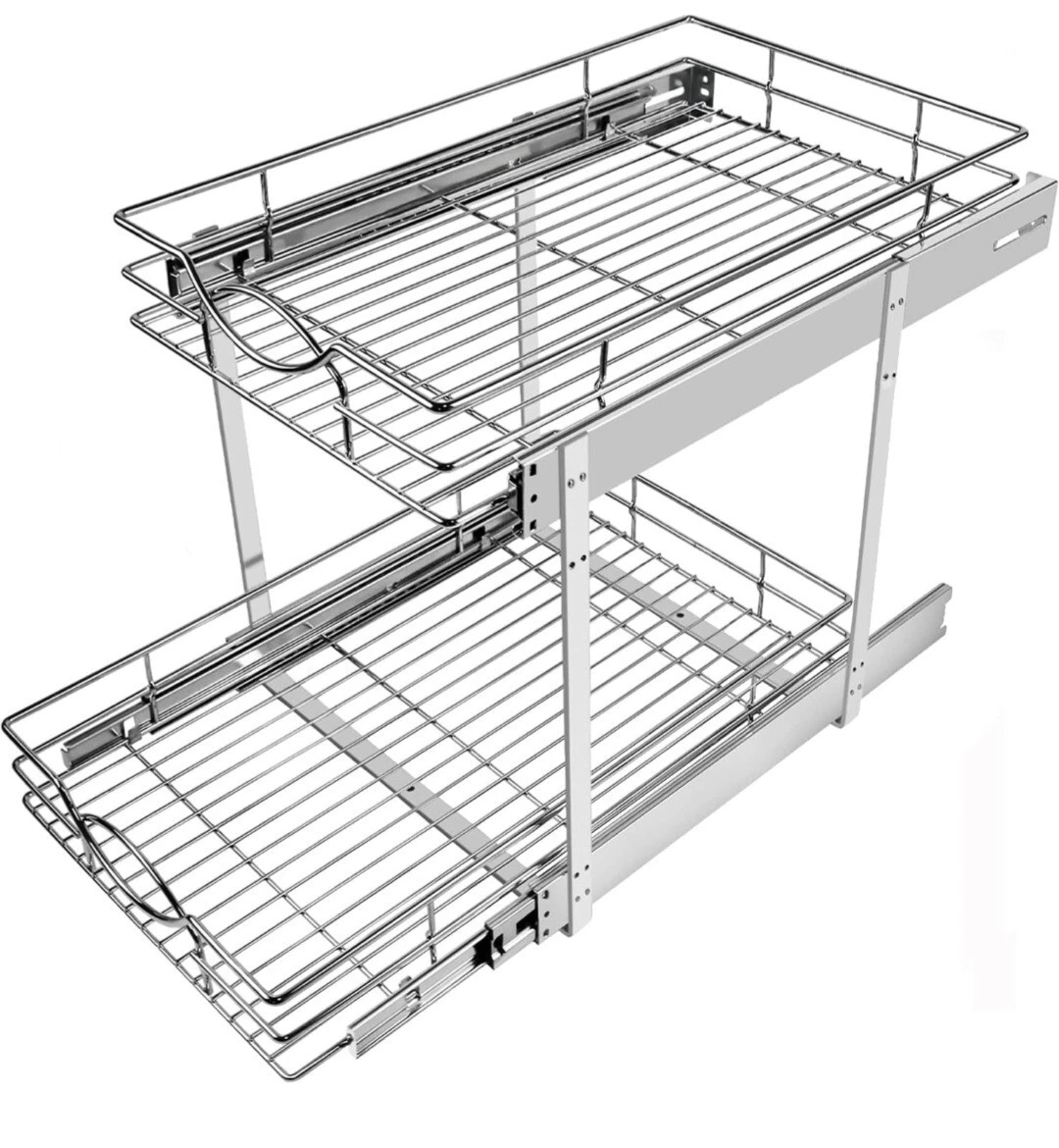2 Tier Individual Pull Out Cabinet Organizer 14" W x 21" D, Slide Out Kitchen...
