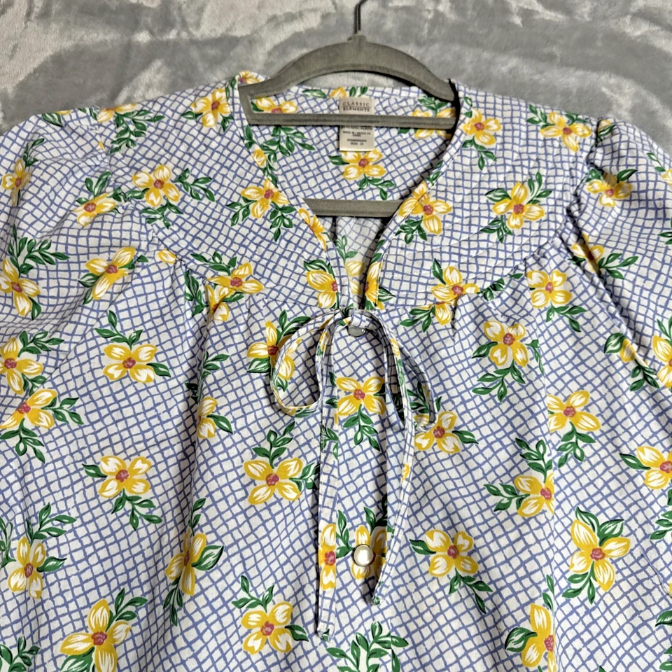 Vtg 70 80 Blue Gingham Floral Daisey MuuMuu House Coat Dress Robe Night Gown - Image 2 of 4