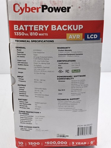 CyberPower | CST135XLU | 1350VA/810W AVR LCD USB 2.0 UPS -NEW OPEN BOX - Bild 6 von 8