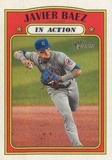 Javier Baez 2021 Topps Heritage Baseball Base Card #52 Chicago Cubs In Action