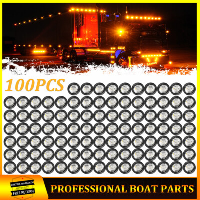 100x Clear Amber 12V Marker Lights LED Truck Trailer Round Side Bullet Light 3/4