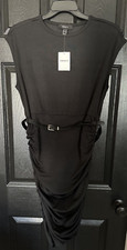 NWT Forever 21 Black Bodycon Dress Plus Size 0X Sleeveless Rouched Bottom W/Belt