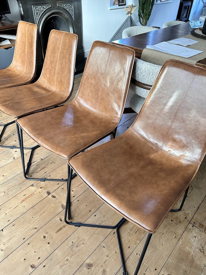 Brown Tan leather Dining Chairs set of 4 eBay